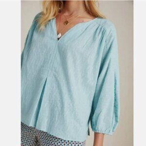 Anthropologie DOLAN Women's Top V-Neck Boho Swiss Moth Mix Media Size Small Teal